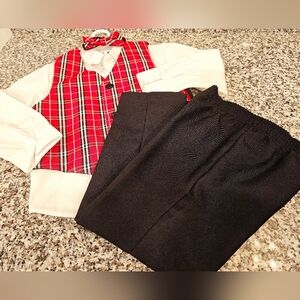 Red Plaid Vest with Black Pants Set Toddler Boy Size 5